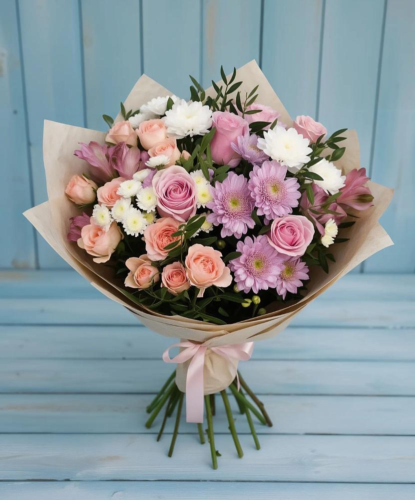 Букет цветов из: Хризантемы, Розы и Альстромерии в Фатеже