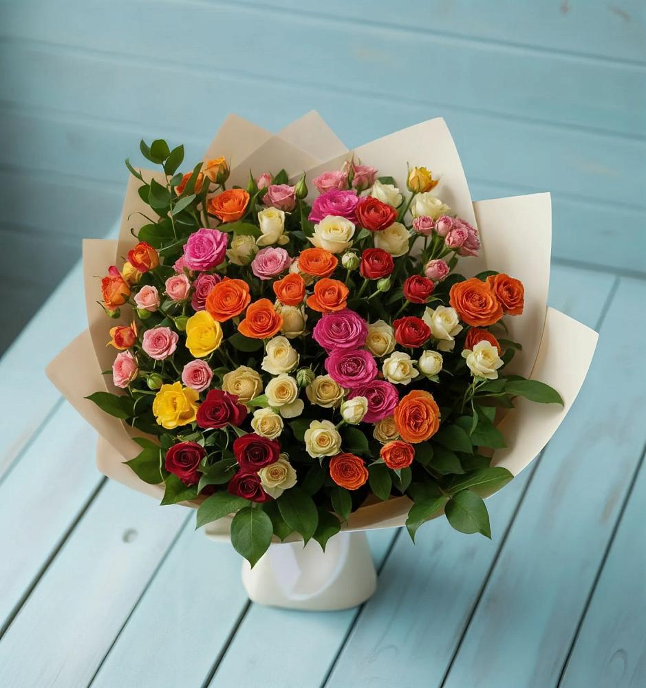 Букет Микс из разноцветных кустовых роз в Фатеже