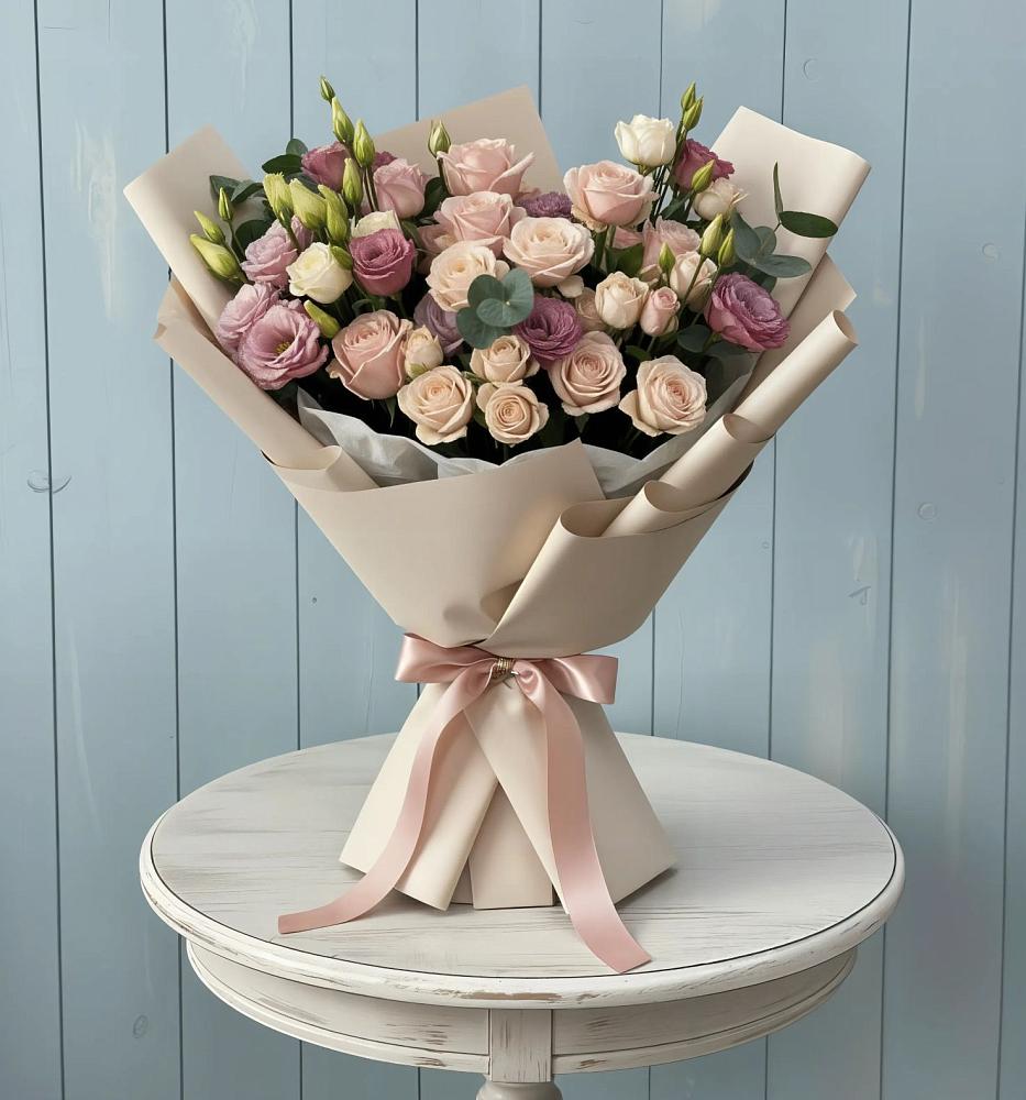 Букет цветов из: Розы и Лизиантусы в Фатеже