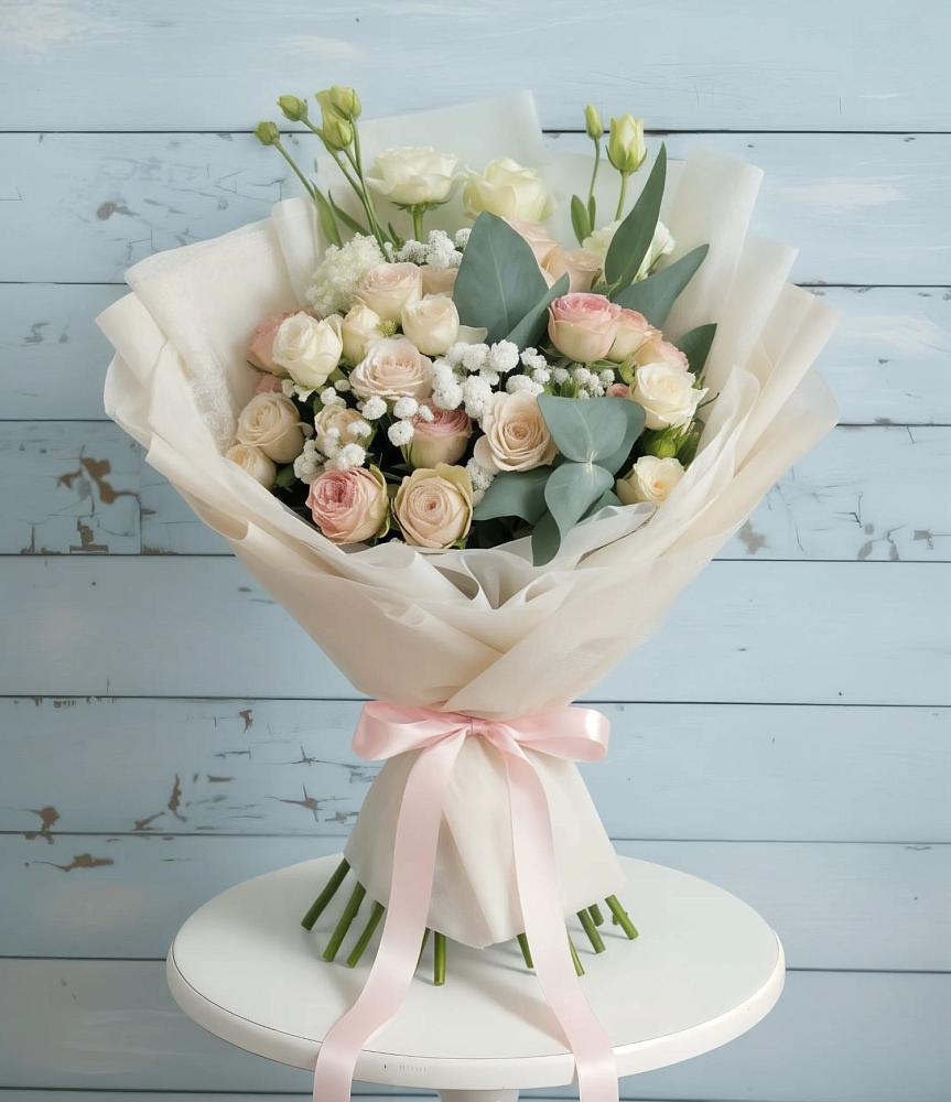 Букет цветов из: Розы и Лизиантусы в Фатеже