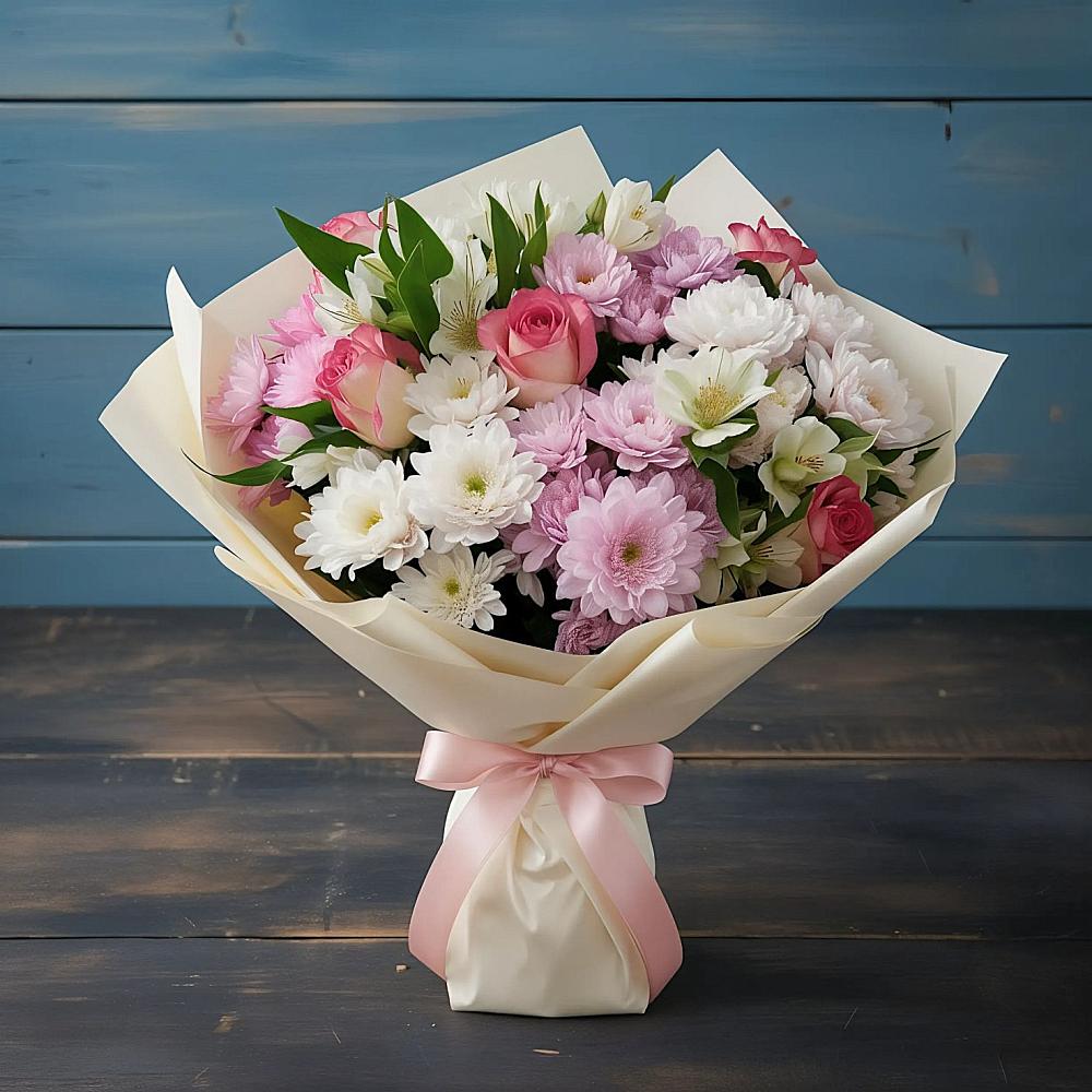 Букет цветов из: Хризантемы, Альстромерии и Розы в Фатеже